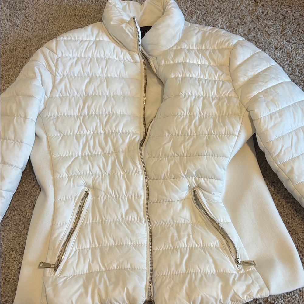 White Puffer Jacket with Gold Hardware Size Medium - Picture 2 of 5